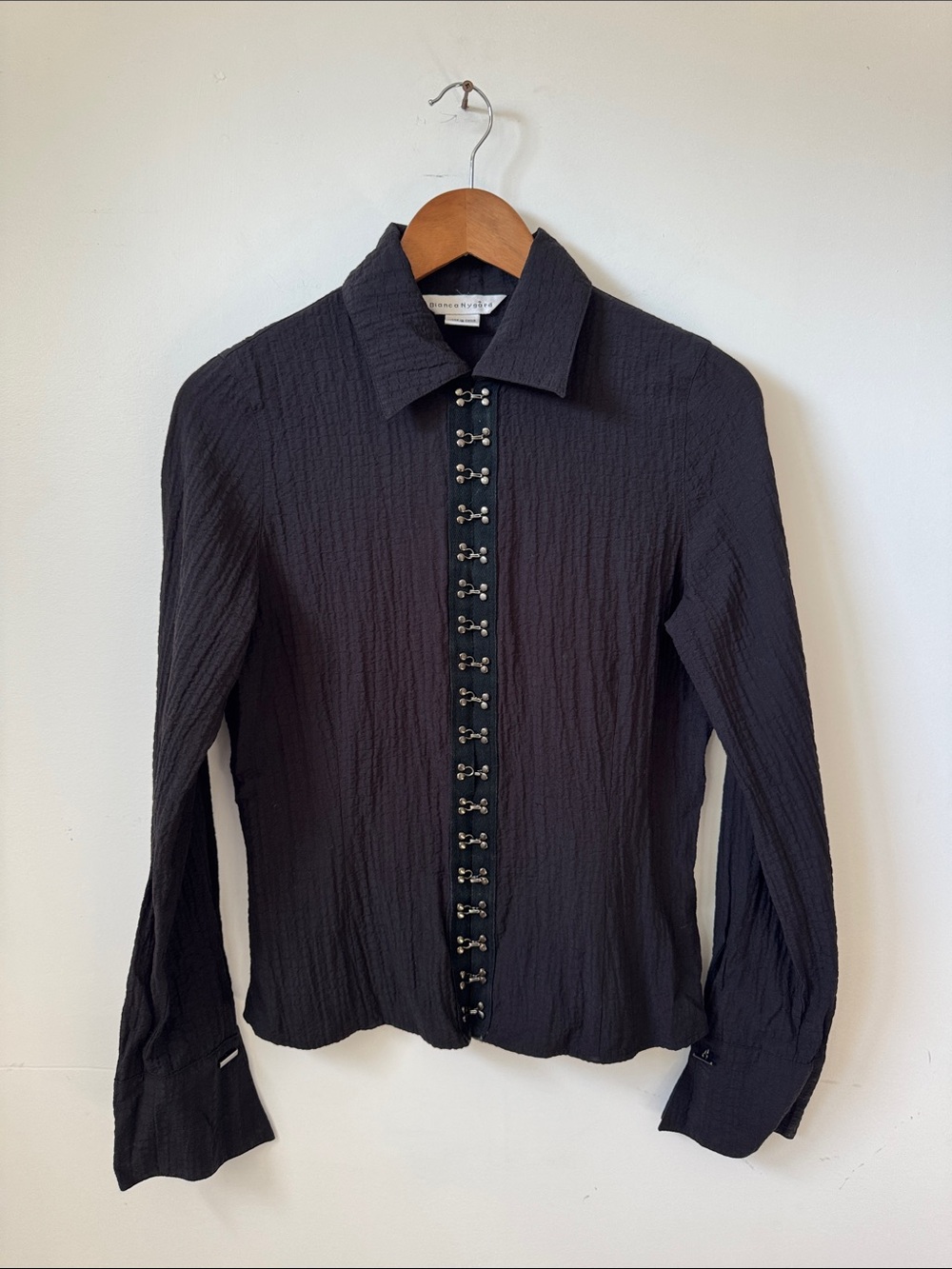 Black Textured Hook and Loop Long Sleeve Blouse